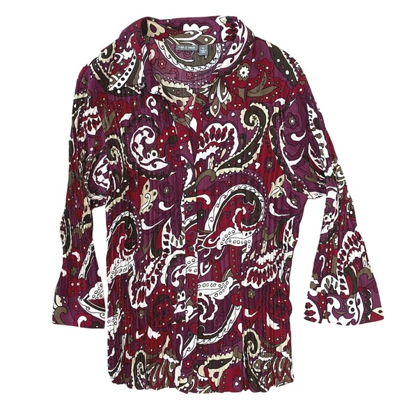 Apt. 9 XL Purple White Paisley Crinkle Collared Button Up Blouse Whimsygoth Boho - Picture 8 of 10